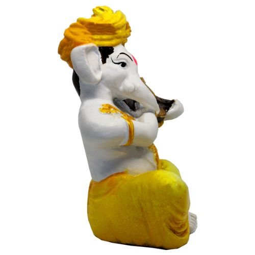 Small Lord Ganesha Idol Playing Instruments Best & Unique Design Yellow for Home Decor - Karigaari India Aesthetic Home Decor