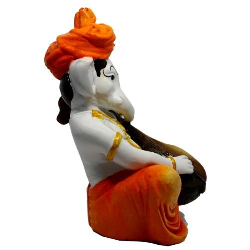 Small Lord Ganesha Idol Playing Instruments Best & Unique Design Orange & White for Home Decor - Karigaari India Aesthetic Home Decor