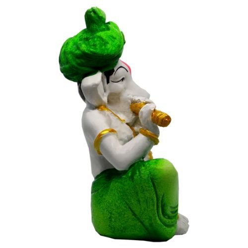 Lord Ganesha Idol Playing Flute Best & Unique Design Green for Home Decor - Karigaari India Aesthetic Home Decor