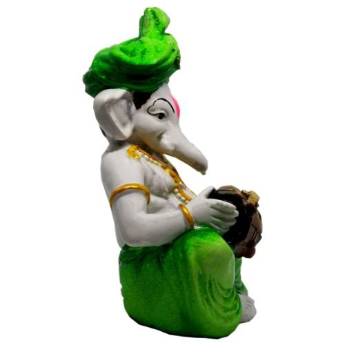Lord Ganesha Idol Playing Dhol Best & Unique Design Green for Home Decor - Karigaari India Aesthetic Home Decor