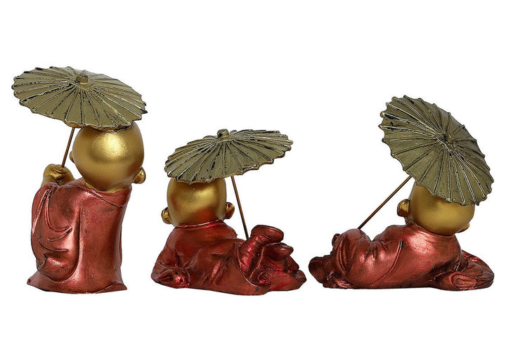 Handcrafted Ployresin Lord Buddha Golden Statue With Umbrella Showpiece Home Decor/Office Decor/Spiritual Gift, Three Pieces - Karigaari India Aesthetic Home Decor