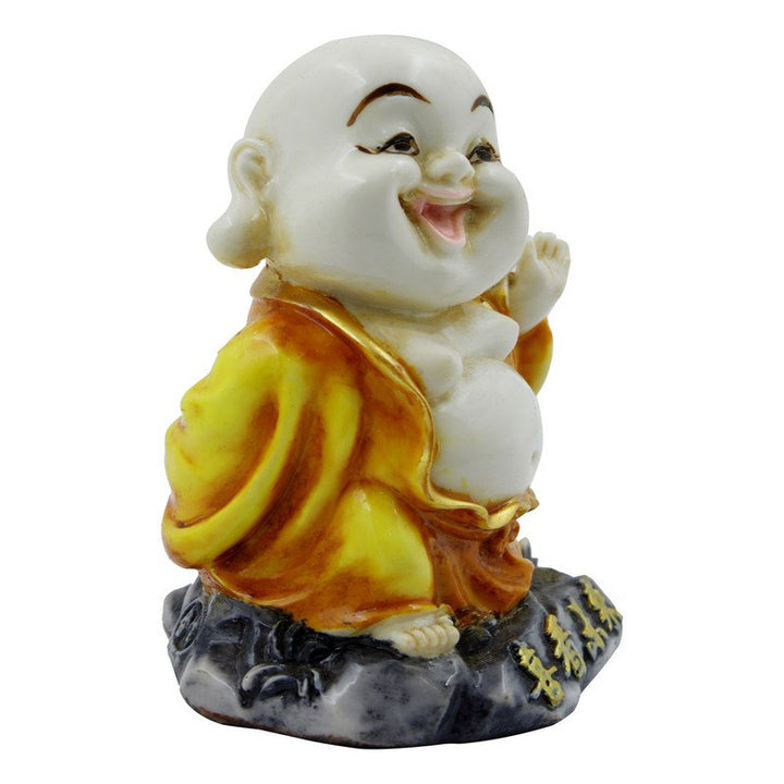 Handcrafted Ployresin Lord Buddha Laughing And Standing On Stone White And Yellow Statue Showpiece Home Decor/Office Decor/Spiritual Gift - Karigaari India Aesthetic Home Decor