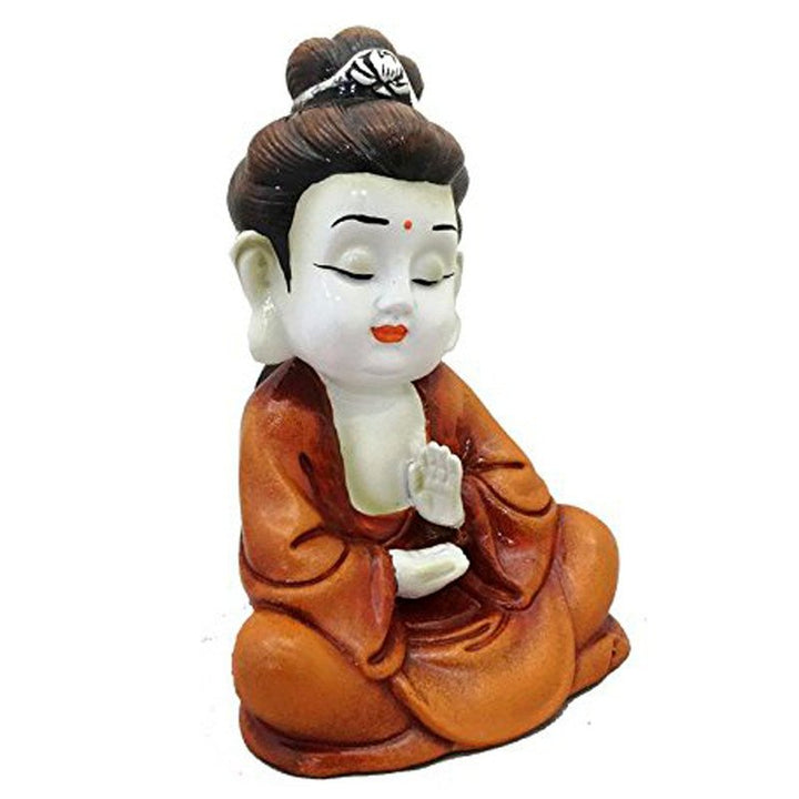 Handcrafted Ployresin Lord Buddha Sitting Statue Showpiece Home Decor/Office Decor/Spiritual Gift, Orange - Karigaari India Aesthetic Home Decor