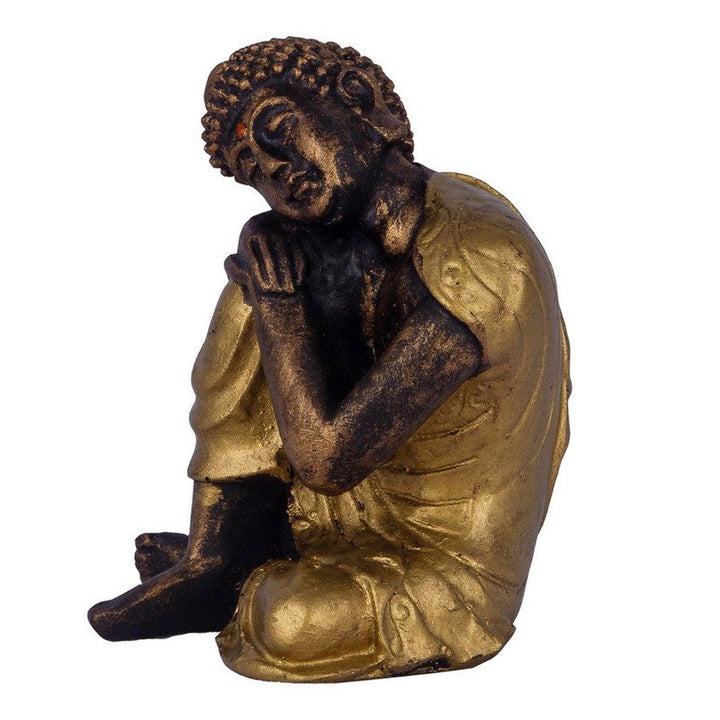 Handcrafted Ployresin Sitting With Putting Hand And Head on Knee Lord Buddha Statue Showpiece Home Decor/Office Decor/Spiritual Gift, Golden Colour - Karigaari India Aesthetic Home Decor