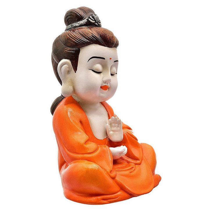 Handcrafted Ployresin Orange Colour Sitting Lord Buddha Statues Showpiece Home Decor/Office Decor/Spiritual Gift - Karigaari India Aesthetic Home Decor