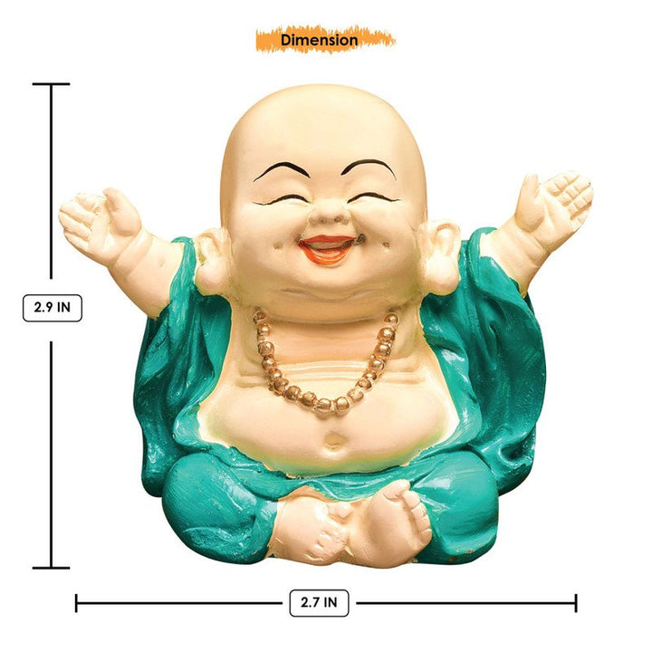 Handcrafted Ployresin Standing And Sitting, Laughing ,Happy Lord Buddha Green, Blue Colour Statue Showpiece Home Decor/Office Decor/Spiritual Gift, Three Pieces - Karigaari India Aesthetic Home Decor