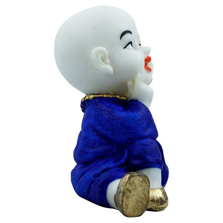 Handcrafted Ployresin Lord Buddha Sitting And Thinking Statue Showpiece Home Decor/Office Decor/Spiritual Gift, White And Blue - Karigaari India Aesthetic Home Decor