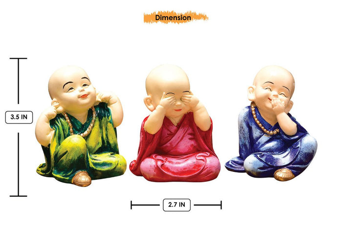 Handcrafted Ployresin Sitting With Putting Fingers On Mouth, Eyes And Ears Three Lord Buddha Multicolour Statues Showpiece Home Decor/Office Decor/Spiritual Gift - Karigaari India Aesthetic Home Decor