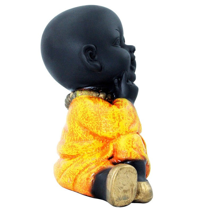Handcrafted Ployresin Lord Buddha Sitting And Thinking Statue Showpiece Home Decor/Office Decor/Spiritual Gift, Black And Orange - Karigaari India Aesthetic Home Decor
