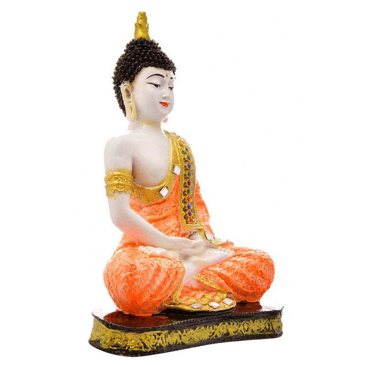 Handcrafted Ployresin Meditating Orange Colour Sitting Lord Buddha Statue Showpiece Home Decor/Office Decor/Spiritual Gift - Karigaari India Aesthetic Home Decor