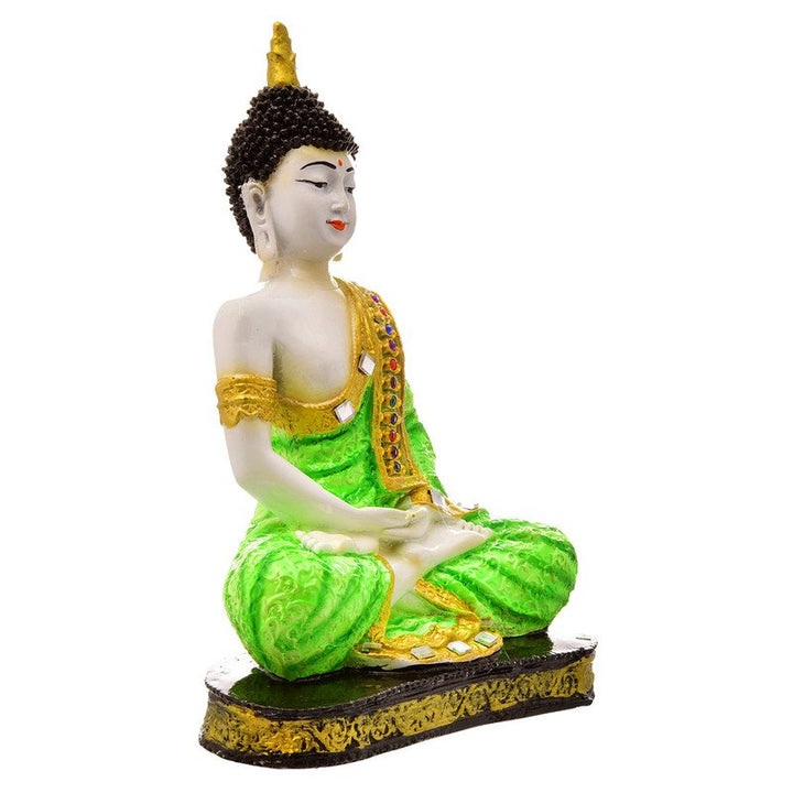 Handcrafted Ployresin Lord Buddha Meditating Statue Light Green Colour Showpiece Home Decor/Office Decor/Spiritual Gift - Karigaari India Aesthetic Home Decor