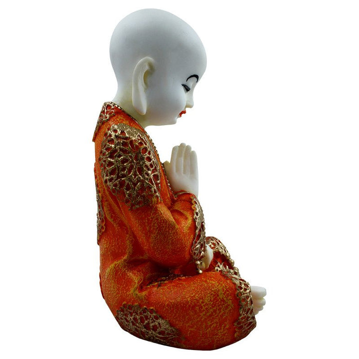 Handcrafted Ployresin Lord Buddha Sitting White And Orange Statue Showpiece Home Decor/Office Decor/Spiritual Gift - Karigaari India Aesthetic Home Decor