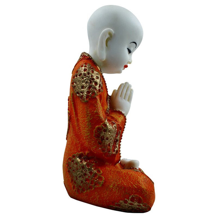 Handcrafted Ployresin Lord Buddha Praying  White And Orange Statue Showpiece Home Decor/Office Decor/Spiritual Gift - Karigaari India Aesthetic Home Decor