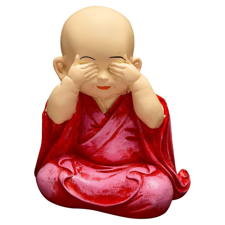 Handcrafted Ployresin Lord Buddha Sitting Statue Putting Fingers On Eyes Showpiece Home Decor/Office Decor/Spiritual Gift, Pink Colour - Karigaari India Aesthetic Home Decor