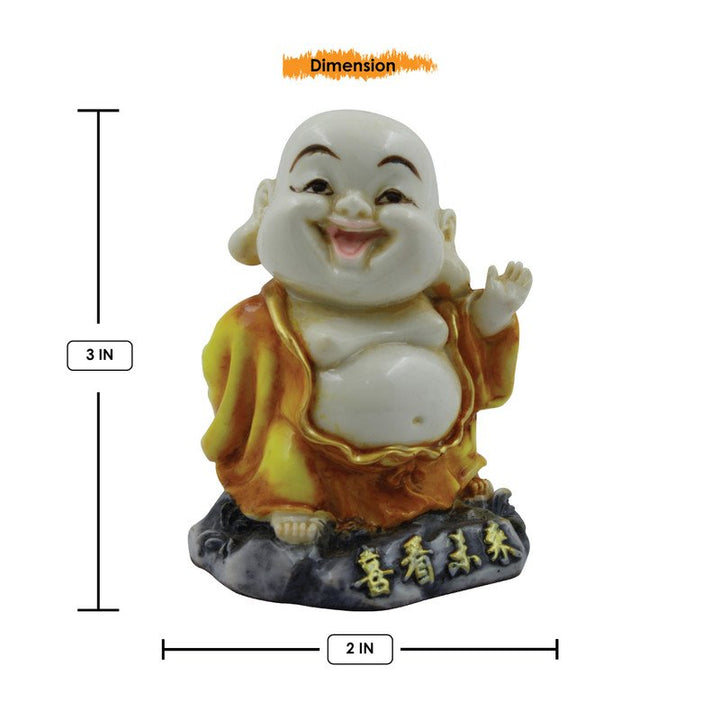 Handcrafted Ployresin Lord Buddha Two Standing Laughing Statues Showpiece Home Decor/Office Decor/Spiritual Gift, Yellow - Karigaari India Aesthetic Home Decor