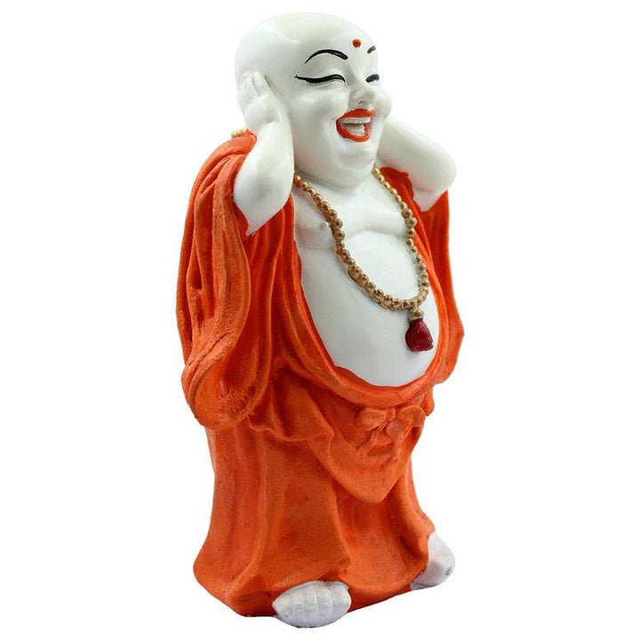 Handcrafted Ployresin Lord Buddha Standing With Putting Hand On Ears Statue Showpiece Home Decor/Office Decor/Spiritual Gift, Orange - Karigaari India Aesthetic Home Decor