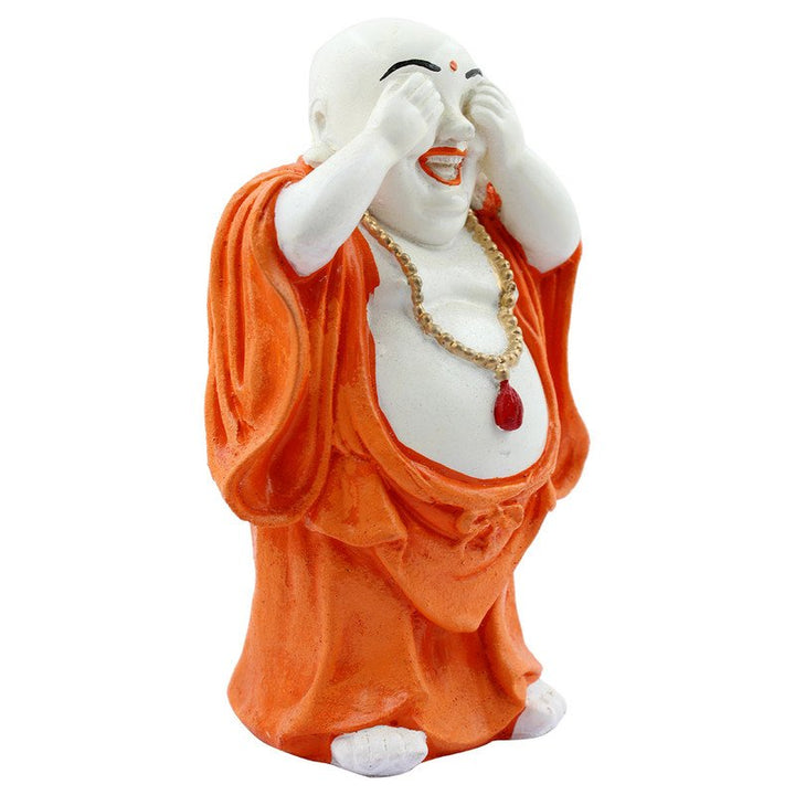 Handcrafted Ployresin Lord Buddha Standing With Putting Hand On Eyes Statue Showpiece Home Decor/Office Decor/Spiritual Gift, Orange - Karigaari India Aesthetic Home Decor