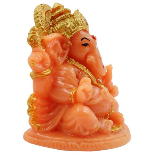 Lord Ganesha Sitting Idol Orange Colour for Home Decor - Karigaari India Aesthetic Home Decor