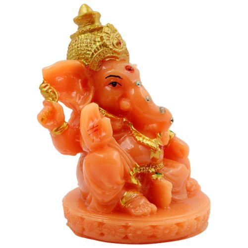 Lord Ganesha Sitting with One Leg Fold Orange Colour Idol for Home Decor - Karigaari India Aesthetic Home Decor