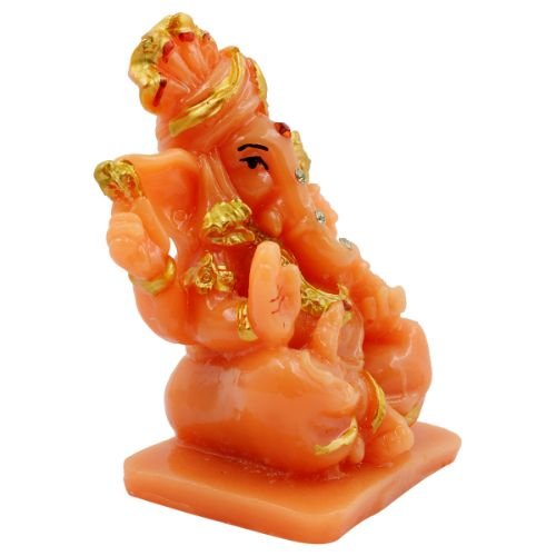 Lord Ganesha Wearing Paghadi And Sitting Orange Colour Idol for Home Decor - Karigaari India Aesthetic Home Decor