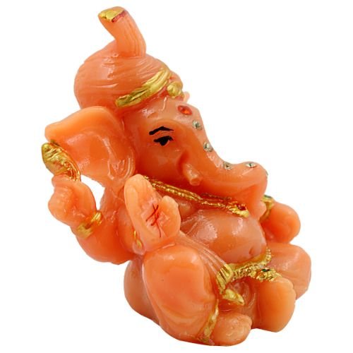 Lord Ganesha Wearing Paghadi And Sitting With One Leg Fold Orange Colour Idol for Home Decor - Karigaari India Aesthetic Home Decor