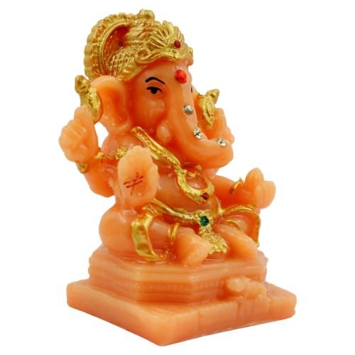 Lord Ganesha Wearing ornaments And Sitting Orange Colour Idol for Home Decor - Karigaari India Aesthetic Home Decor