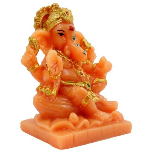 Lord Ganesha sitting Unique Orange Colour Idol for Home Decor - Karigaari India Aesthetic Home Decor