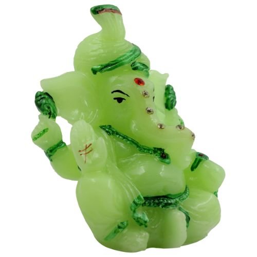 Lord Ganesha Sitting with One Leg Fold Crystal Green Colour Idol for Home Decor - Karigaari India Aesthetic Home Decor
