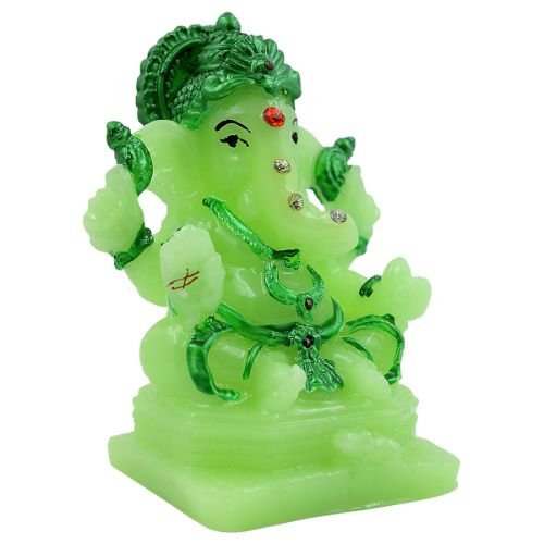 Small Lord Ganesha With Rat Sitting Wearing Green Ornaments Crystal Green Idol for Home Decor - Karigaari India Aesthetic Home Decor