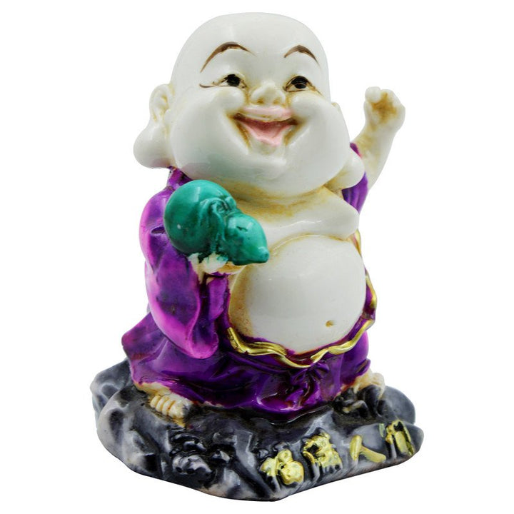 Handcrafted Ployresin Lord Buddha Standing With Laughing Statue Showpiece Home Decor/Office Decor/Spiritual Gift,Purple, Green - Karigaari India Aesthetic Home Decor