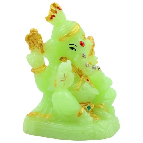 Small Lord Ganesha sitting Unique Crystal Green Colour Idol with Golden Ornaments for Home Decor - Karigaari India Aesthetic Home Decor
