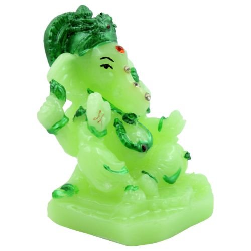 Unique Crystal Green Colour Lord Ganesha sitting with One leg Up Idol for Home Decor - Karigaari India Aesthetic Home Decor