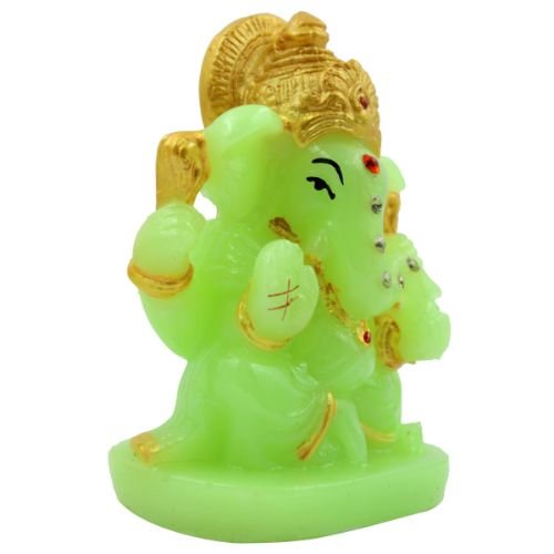 beautiful Lord Ganesha sitting Unique Crystal Green Colour Idol with Golden Ornaments for Home Decor - Karigaari India Aesthetic Home Decor
