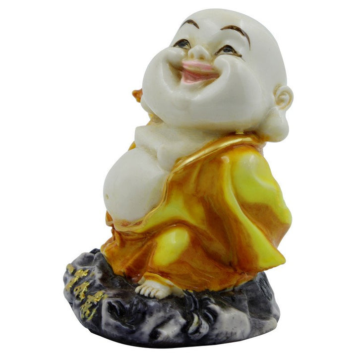 Handcrafted Ployresin Lord Buddha Standing On Stone And Laughing Statue Showpiece Home Decor/Office Decor/Spiritual Gift, Yellow - Karigaari India Aesthetic Home Decor