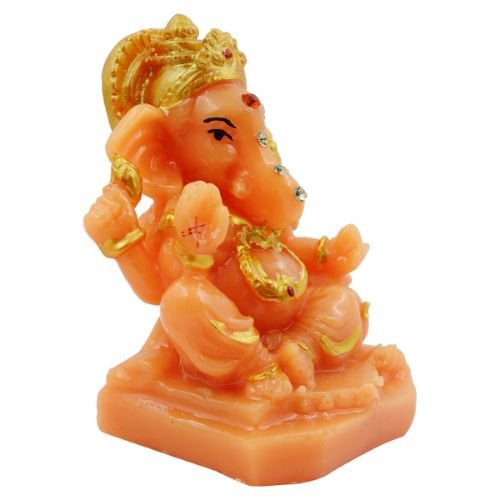 Small Lord Ganesha Wearing ornaments And Sitting Orange Colour Idol for Home Decor - Karigaari India Aesthetic Home Decor