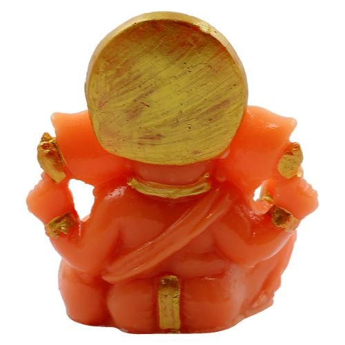 Lord Ganesha sitting Wearing Golden Crown Orange Colour Idol for Home Decor - Karigaari India Aesthetic Home Decor