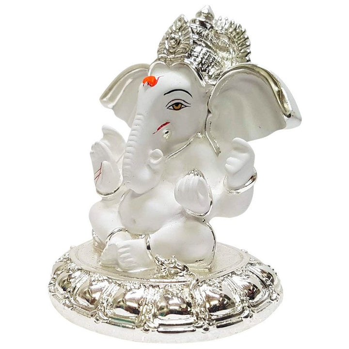Antique White Ceramic Ganesha Idol for Car Dashboard I Gifting - Karigaari India Aesthetic Home Decor