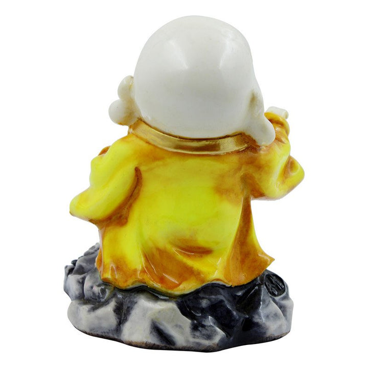 Handcrafted Ployresin Lord Buddha Standing, Laughing White And Yellow Statue Showpiece Home Decor/Office Decor/Spiritual Gift - Karigaari India Aesthetic Home Decor