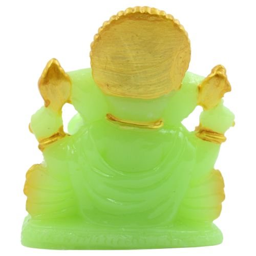 Lord Ganesha sitting Unique Crystal Green Colour Idol with Golden Ornaments for Home Decor - Karigaari India Aesthetic Home Decor