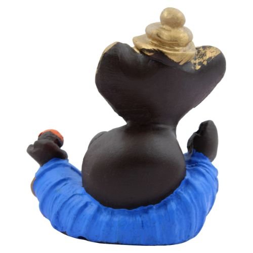 Unique Design Ganesh Idol Black Color with Blue Dhoti for Home Decor - Karigaari India Aesthetic Home Decor