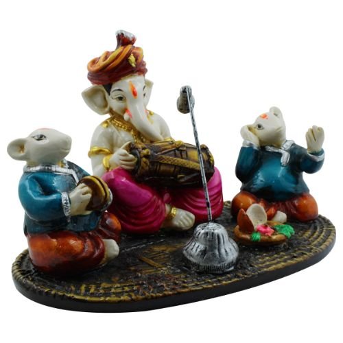 Lord Ganesha Playing Instrument With Mouse Idol for Home Decor - Karigaari India Aesthetic Home Decor