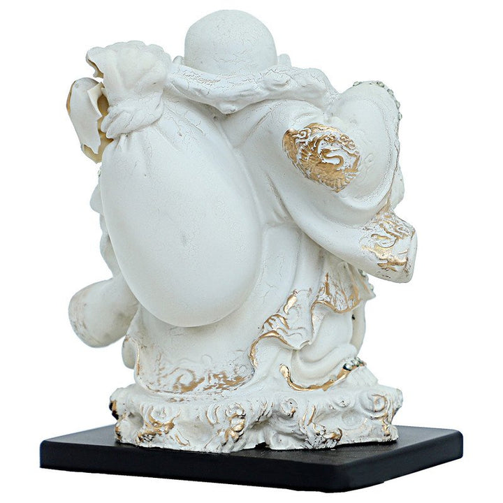 Handcrafted Ployresin Lord Buddha  Standing With Laughing White Colour With Golden Border Statue Showpiece Home Decor/Office Decor/Spiritual Gift - Karigaari India Aesthetic Home Decor