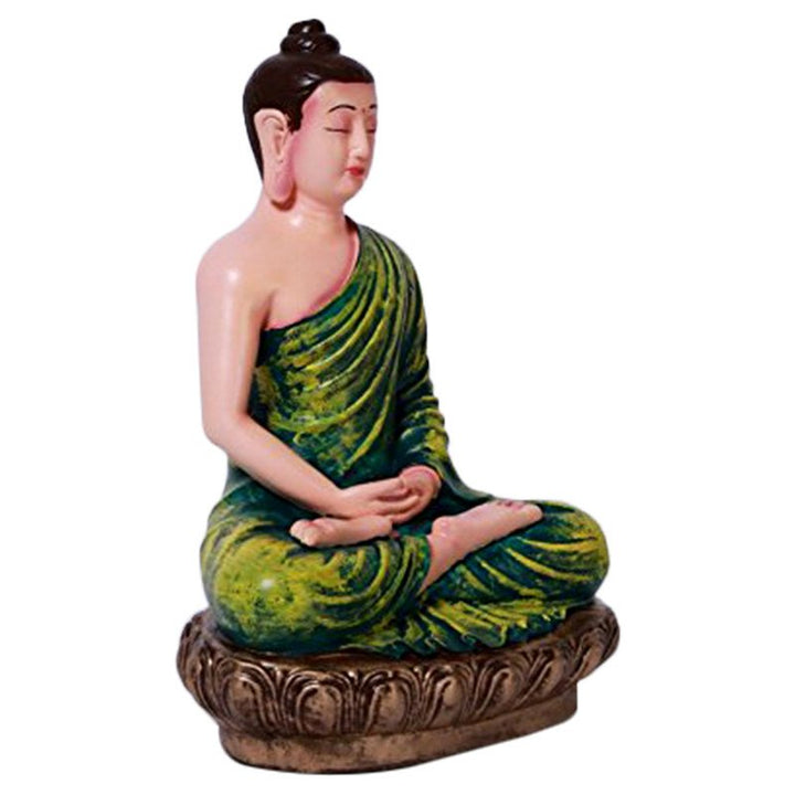 Handcrafted Ployresin Lord Buddha Meditating Statue Green Colour Showpiece Home Decor/Office Decor/Spiritual Gift - Karigaari India Aesthetic Home Decor