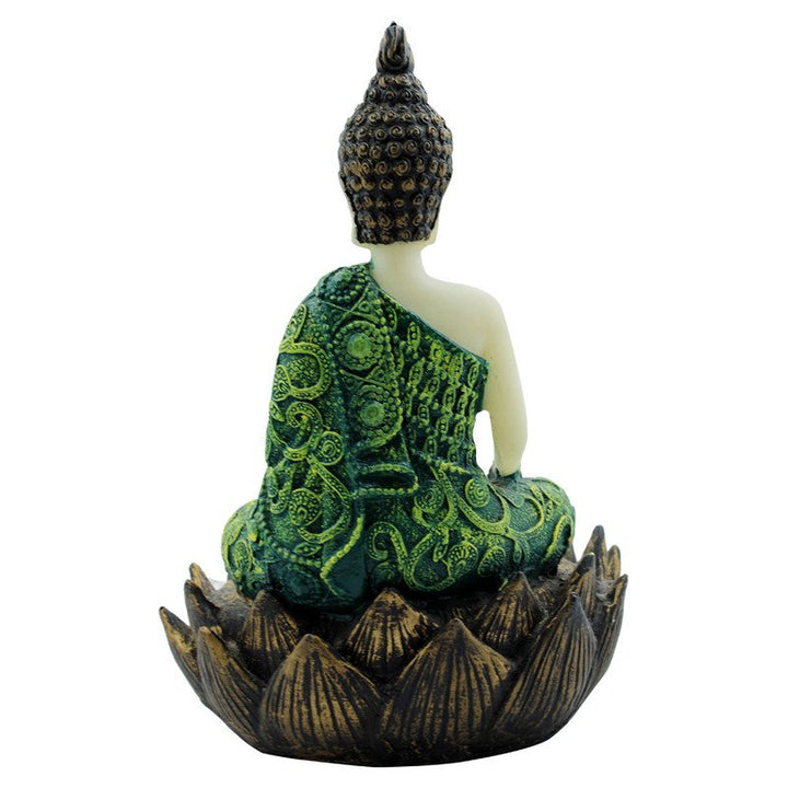 Handcrafted Ployresin Lord Buddha Sitting On Lotus Statue Showpiece Home Decor/Office Decor/Spiritual Gift, Green And Brown - Karigaari India Aesthetic Home Decor
