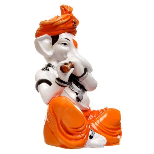 Unique Little Lord Ganesha Playing Flute Idol Orange Best for Home Decor - Karigaari India Aesthetic Home Decor