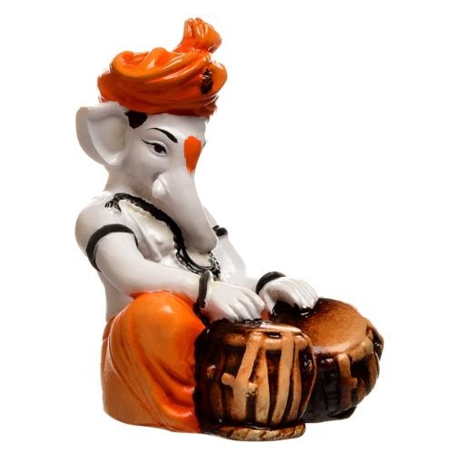 Unique Little Lord Ganesha Playing Tabla Idol Orange Best for Home Decor - Karigaari India Aesthetic Home Decor