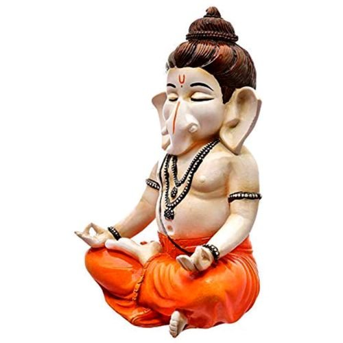 Unique Little Lord Ganesha Sitting In Yoga Position Idol Orange Best for Home Decor - Karigaari India Aesthetic Home Decor