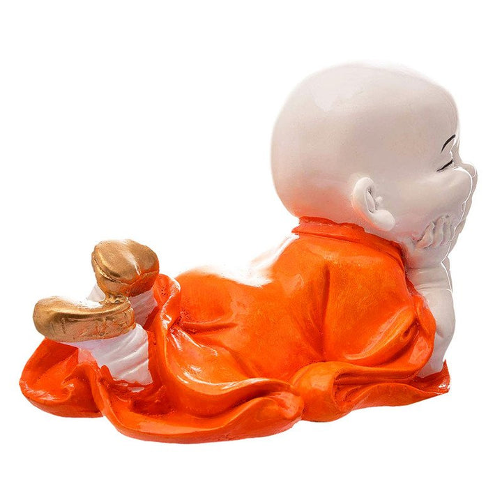 Handcrafted Ployresin Lord Buddha Sleeping With Putting Hand On Chicks Orange Colour  Statue Showpiece Home Decor/Office Decor/Spiritual Gift - Karigaari India Aesthetic Home Decor