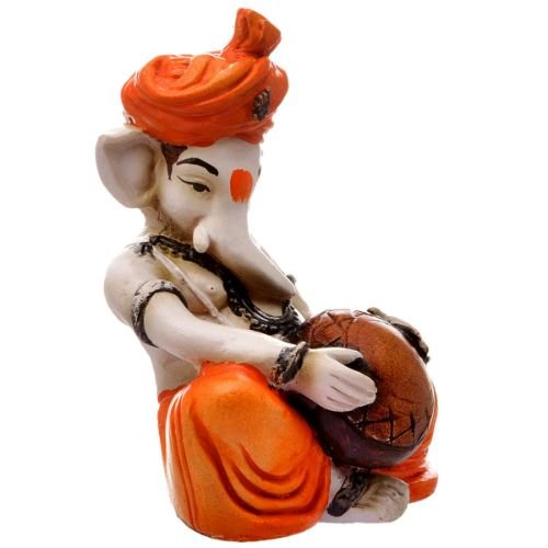 Little Lord Ganesha Idol Playing Instruments Best & Unique Design Orange for Home Decor - Karigaari India Aesthetic Home Decor