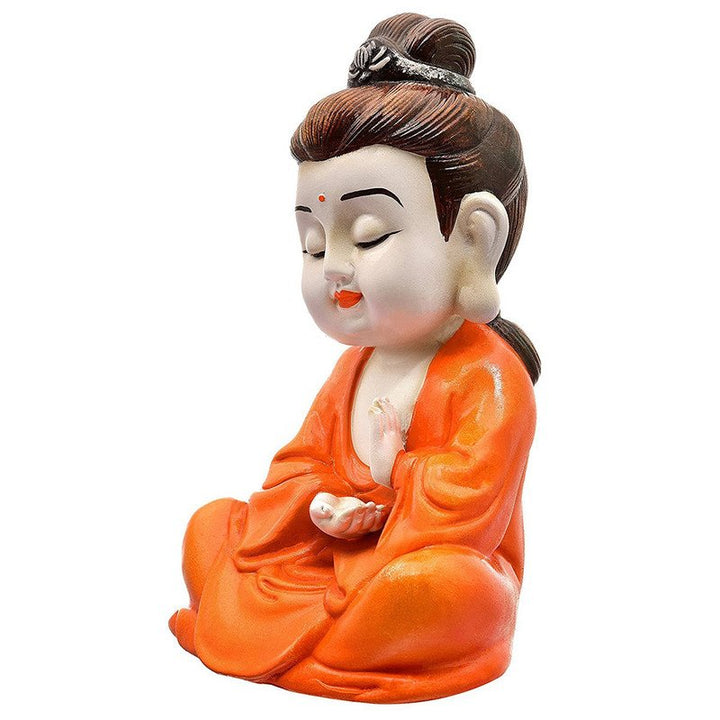 Handcrafted Ployresin Orange Colour Sitting Lord Buddha Statues Showpiece Home Decor/Office Decor/Spiritual Gift - Karigaari India Aesthetic Home Decor
